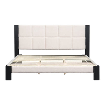 Boucle Cal King Bed Frame with a Cube Headboard