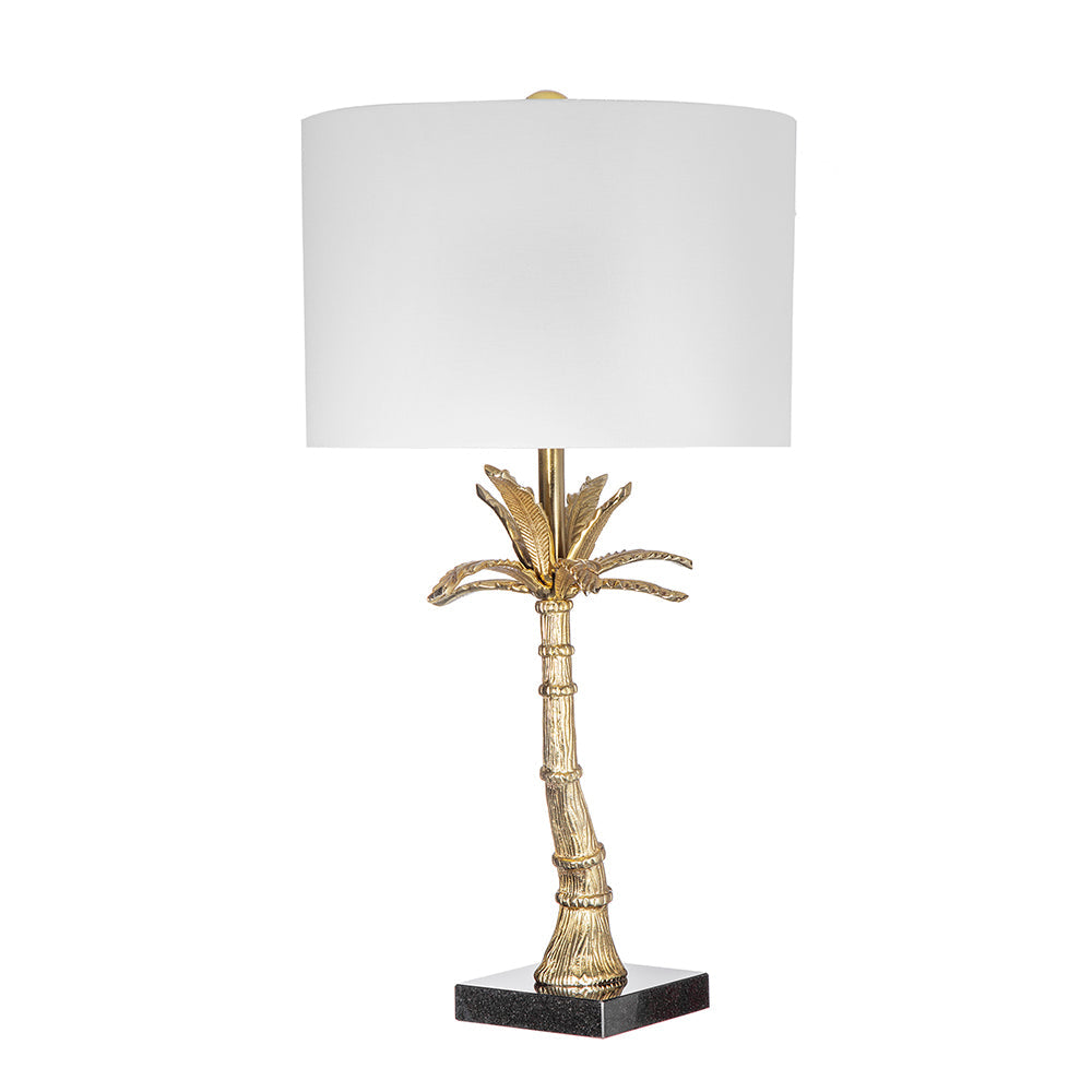D16x31' Leaf Lamp Gold palm trunk, white shade, black marble base by HouseOfZazla on Tampa Home & Garden Store