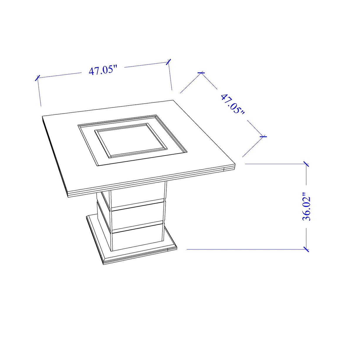 White 5 Piece Dining Room Set schematic with glass inlay and high gloss finish on Tampa Home & Garden Store