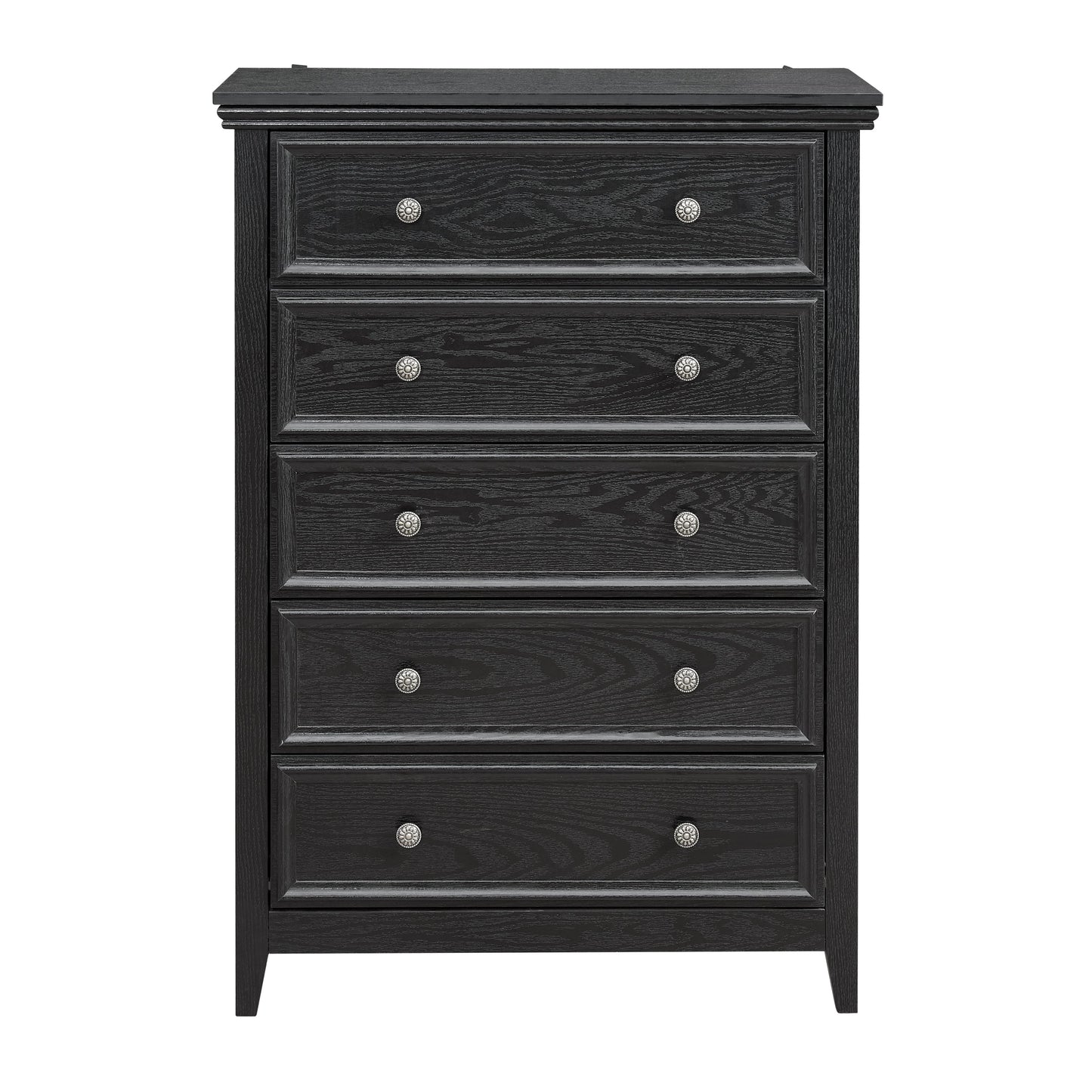 Modern black 5-drawer dresser with silver knobs by HouseOfZazla for living room storage on Tampa Home & Garden Store