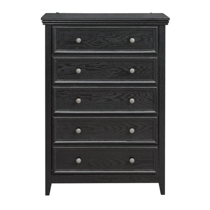 Modern black 5-drawer dresser with silver knobs by HouseOfZazla for living room storage on Tampa Home & Garden Store