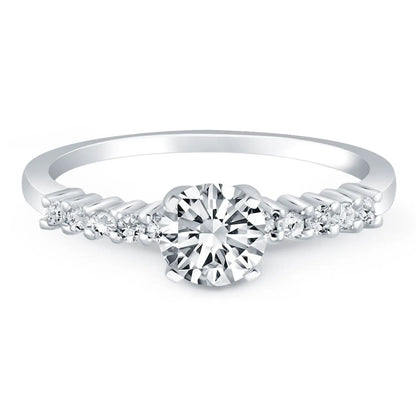 14k white gold engagement ring with a center diamond and shared-prong diamonds along the band on Tampa Home & Garden Store