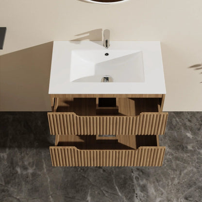 30in wall-mounted walnut vanity with sink, chrome faucet, soft-close drawers on Tampa Home & Garden Store