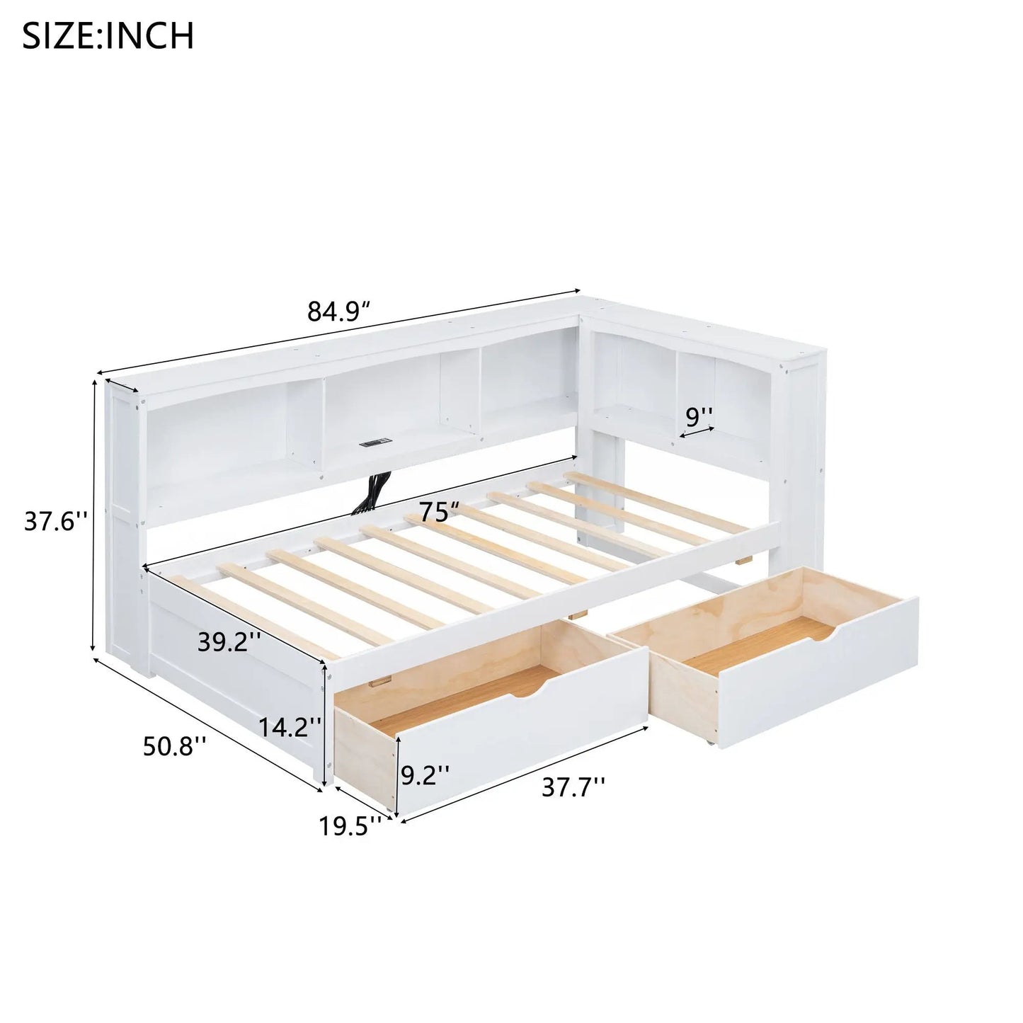 Daybed with Storage Drawers and USB Ports
