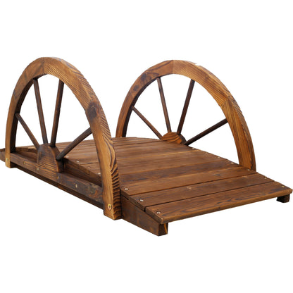 Wooden garden bridge arc footbridge brown with half-wheel railings solidwood HouseOfZazla on Tampa Home & Garden Store