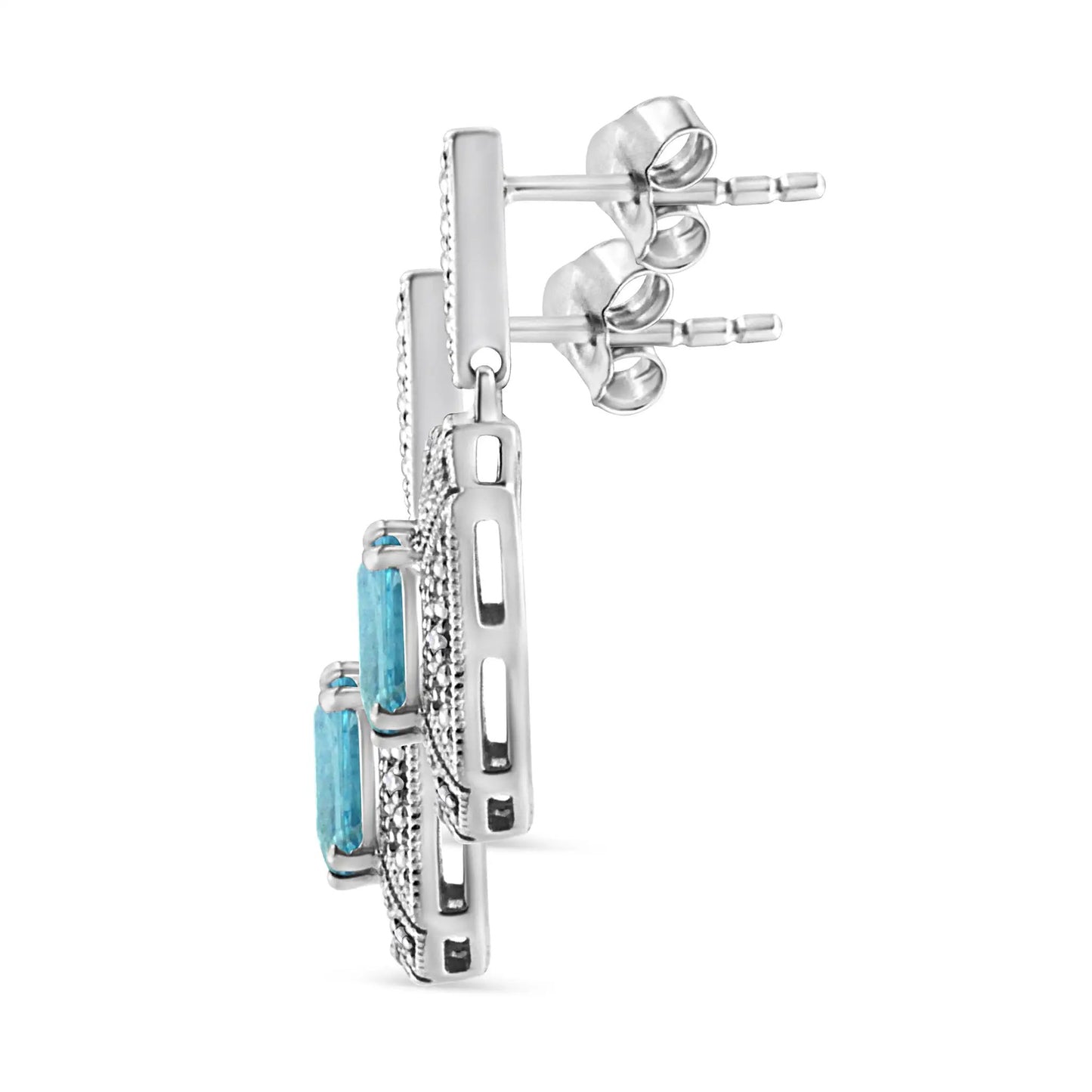 Sterling silver emerald-cut blue topaz drop earrings with diamond halo by Bids.com on Tampa Home & Garden Store