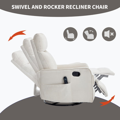 Beige HouseOfZazla heat massage manual recliner chair with remote pocket and swivel rocker on Tampa Home & Garden Store