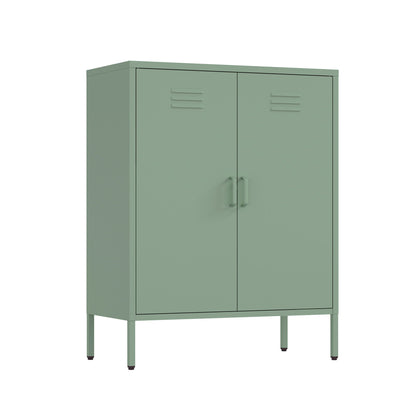 Accent cabinet with adjustable shelves in green steel finish, 2-door unit HouseOfZazla on Tampa Home & Garden Store