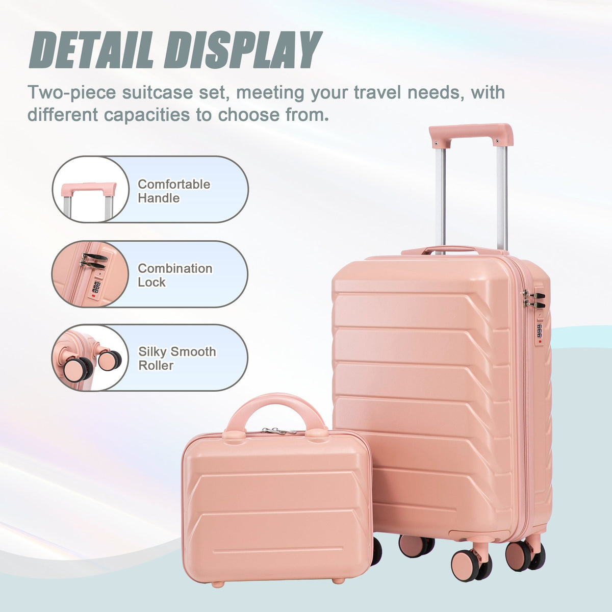 2-Piece ABS Spinner Wheel Luggage Set in pink by HouseOfZazla with combination lock on Tampa Home & Garden Store