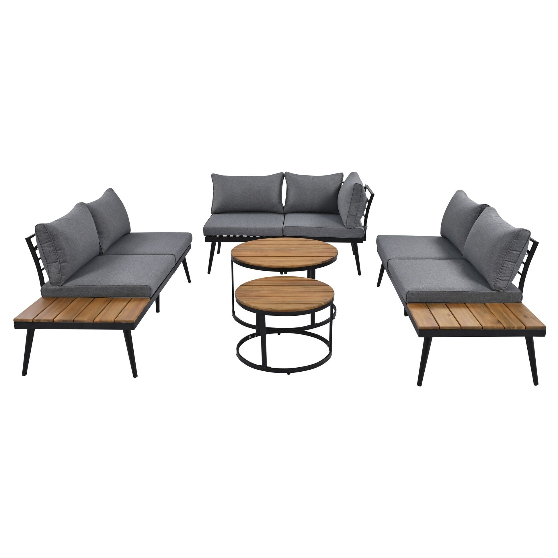 Modern Outdoor Sectional Sofa Set with Nesting Coffee Tables, 6-piece gray cushions on Tampa Home & Garden Store