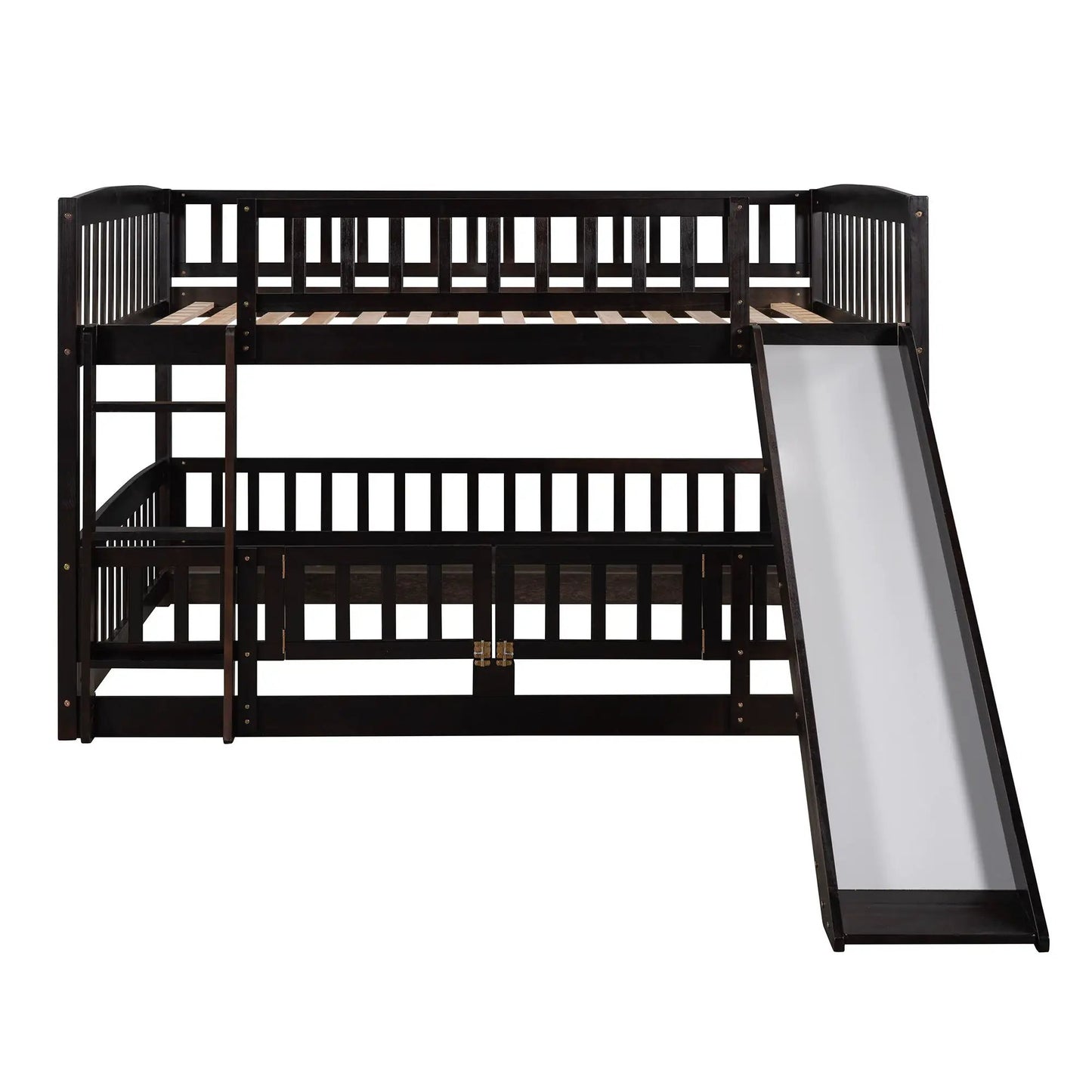Low Bunk Bed With Slide Fence and Ladder