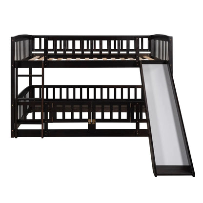 Low Bunk Bed With Slide Fence and Ladder