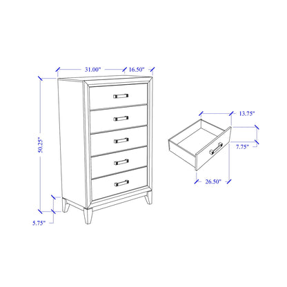 Mirage 5-Piece Bedroom Set blueprint: tall dresser with 5 drawers and handles by HouseOfZazla on Tampa Home & Garden Store