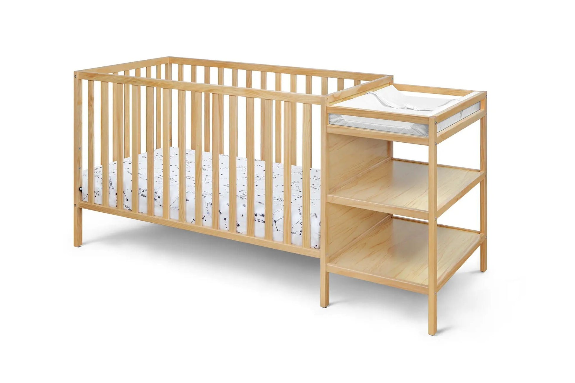 Palmer 3-in-1 Convertible Crib/Changer in natural wood with built-in changer and shelf on Tampa Home & Garden Store