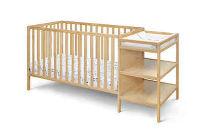 Palmer 3-in-1 Convertible Crib/Changer in natural wood with built-in changer and shelf on Tampa Home & Garden Store