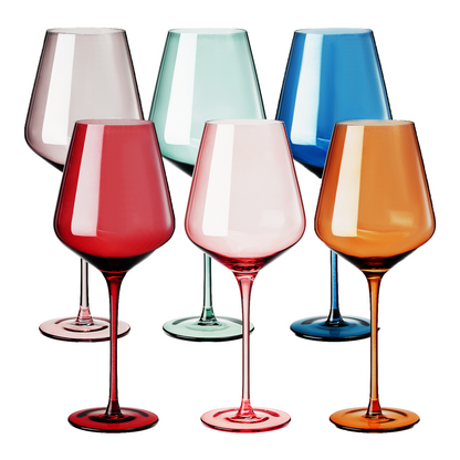 Classic Set of Six Tonal Stemmed Wine Glasses