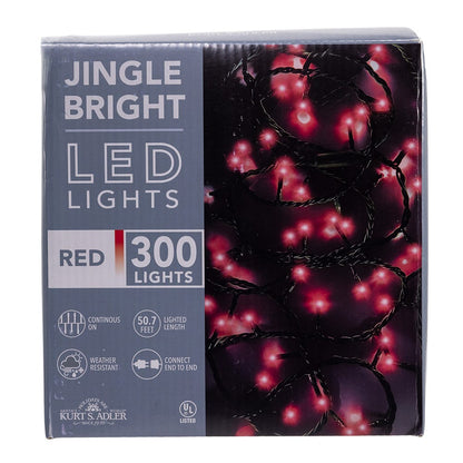 Juego de luces LED rojas de 3 mm con sonido de tintineo y cable verde (15,24 m)