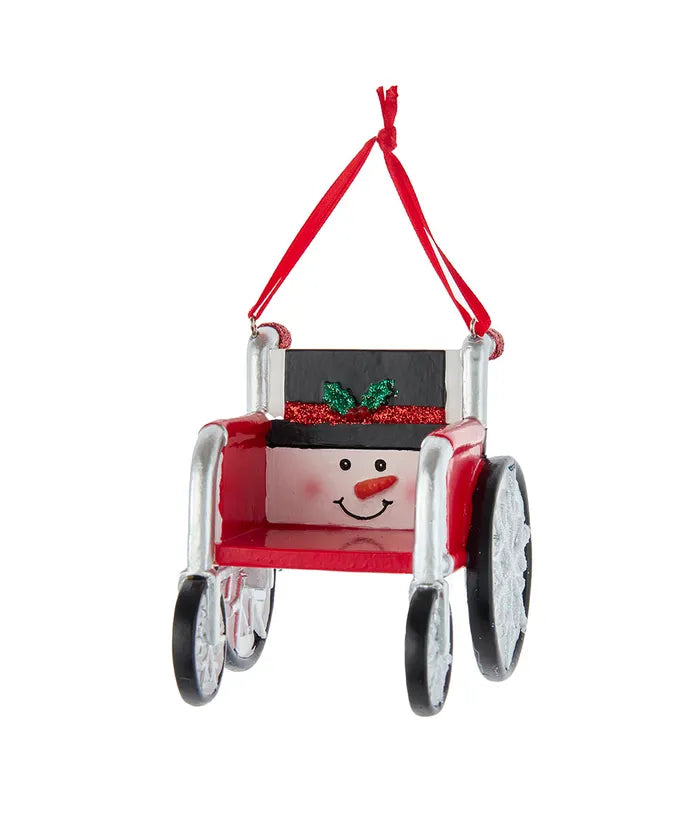 Ornement de fauteuil roulant en forme de bonhomme de neige