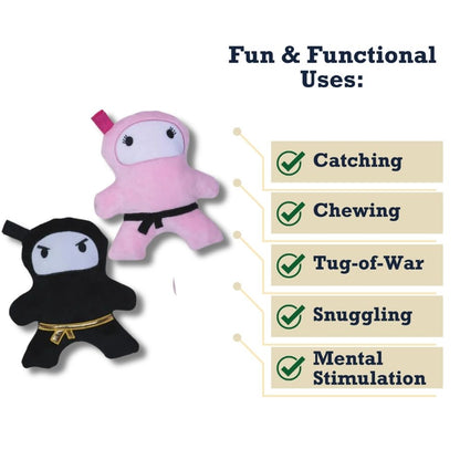 Coffret cadeau de peluches pour chien Ninja Love rose et noir – avec couineur et papier froissé pour des heures de jeu amusantes