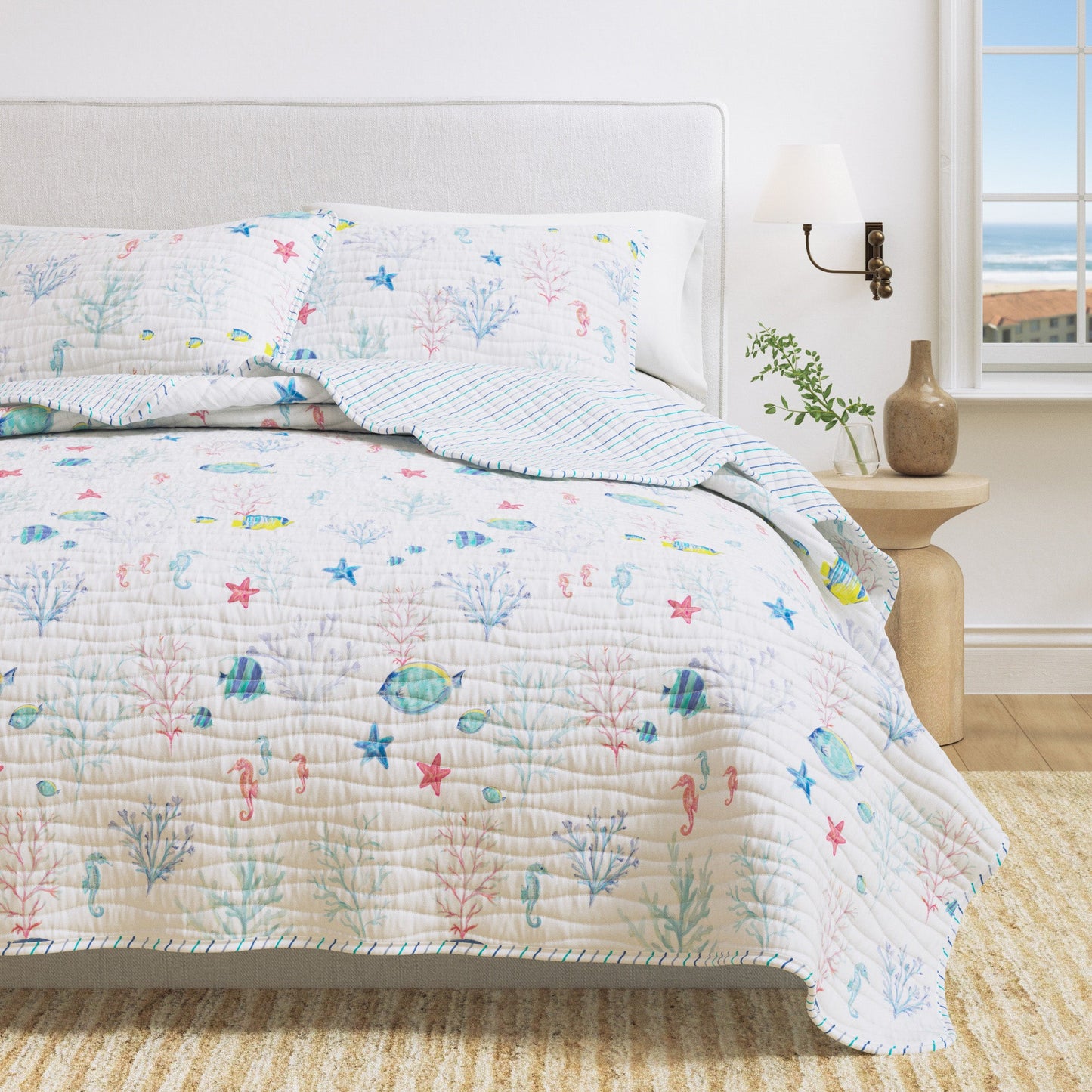 Coastal Seascape Brushed Microfiber Quilt Set
