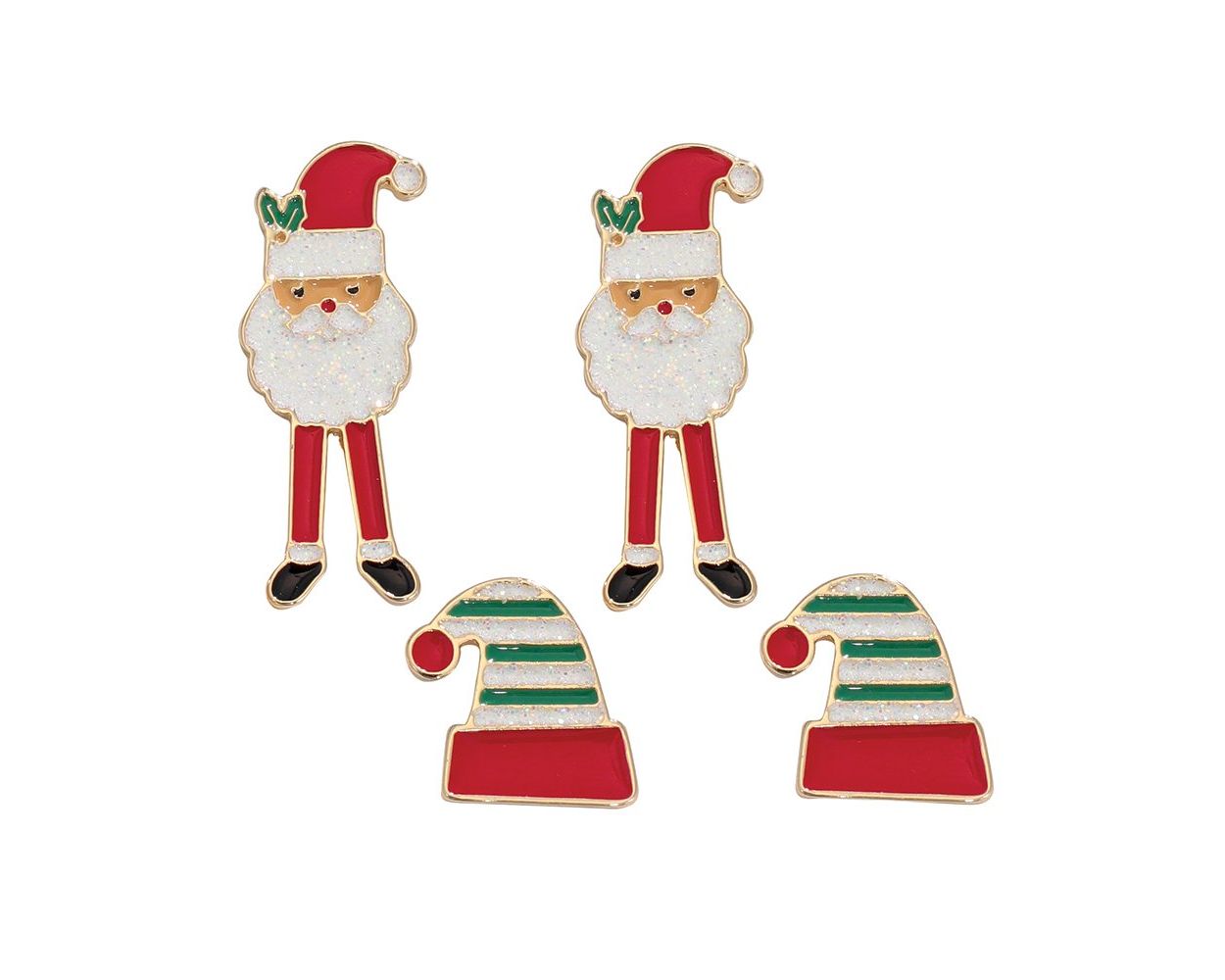 Boucles d'oreilles bonnets de Père Noël et d'elfe - Lot de 2