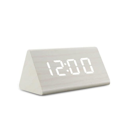 Digital alarm clock by Stevvex in light wood with LED time display on Tampa Home & Garden Store