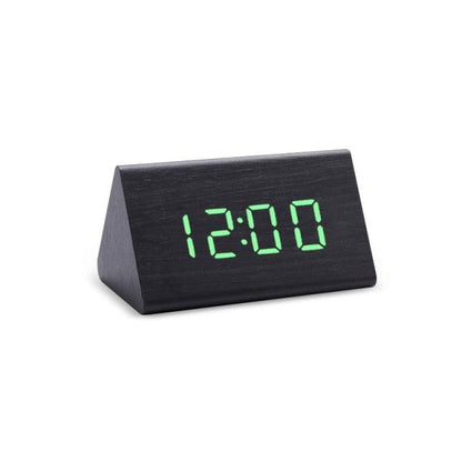 Digital Clock LED Wooden Alarm Clock with dark wood finish and green LED display desktop clock on Tampa Home & Garden Store