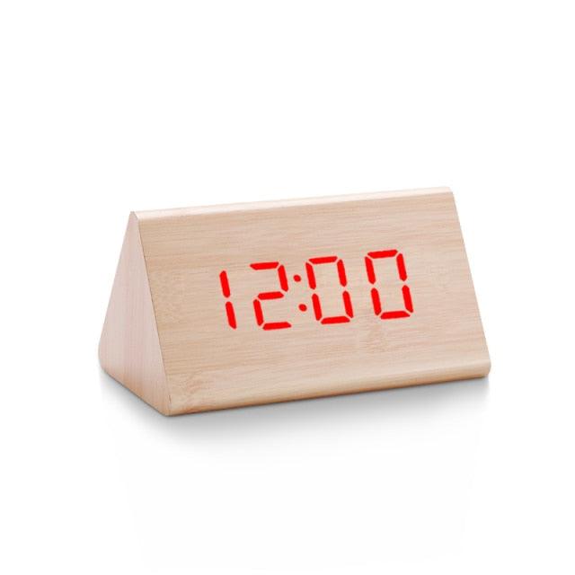 Stevvex wooden digital alarm clock with red LED time display on Tampa Home & Garden Store