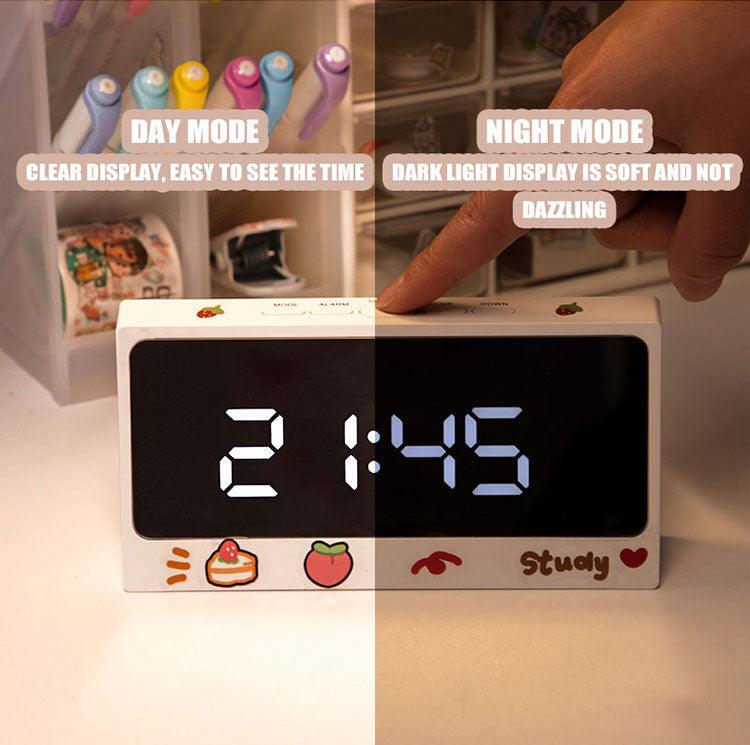 Stevvex digital desk clock with LED display, white frame, USB charger, day/night mode on Tampa Home & Garden Store
