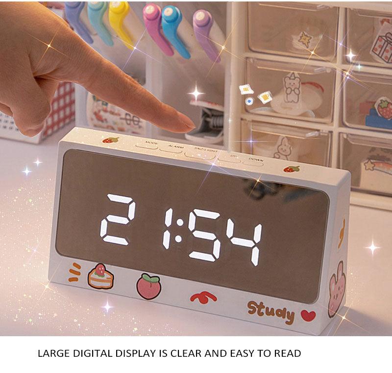 Stevvex desk clock with LED display 21:54 white body USB charging top buttons cute stickers on Tampa Home & Garden Store