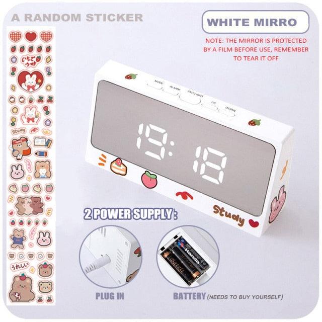Stevvex digital desk clock with LED display white mirror surface USB charger on Tampa Home & Garden Store