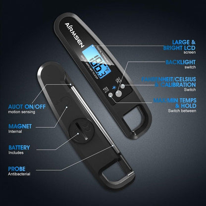 Armsen kitchen thermometer with large backlit LCD, magnetic mount, meat and liquid probe on Tampa Home & Garden Store