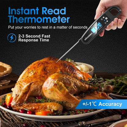 Stevvex kitchen thermometer with backlit display and waterproof probe on roasted turkey on Tampa Home & Garden Store