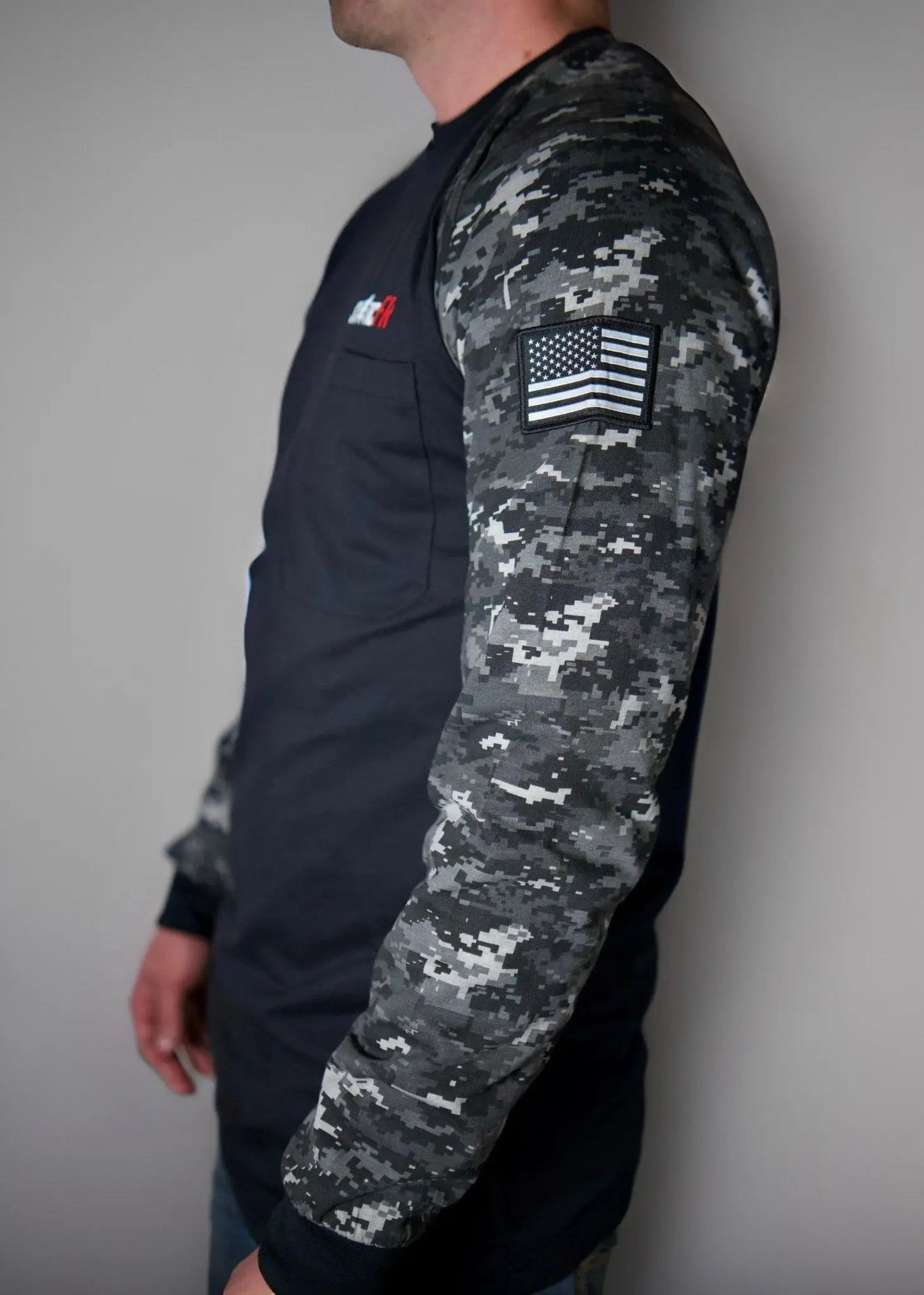 FR Digital Camo Black/Gray long-sleeve shirt with digital camo sleeves by Static FR on Tampa Home & Garden Store