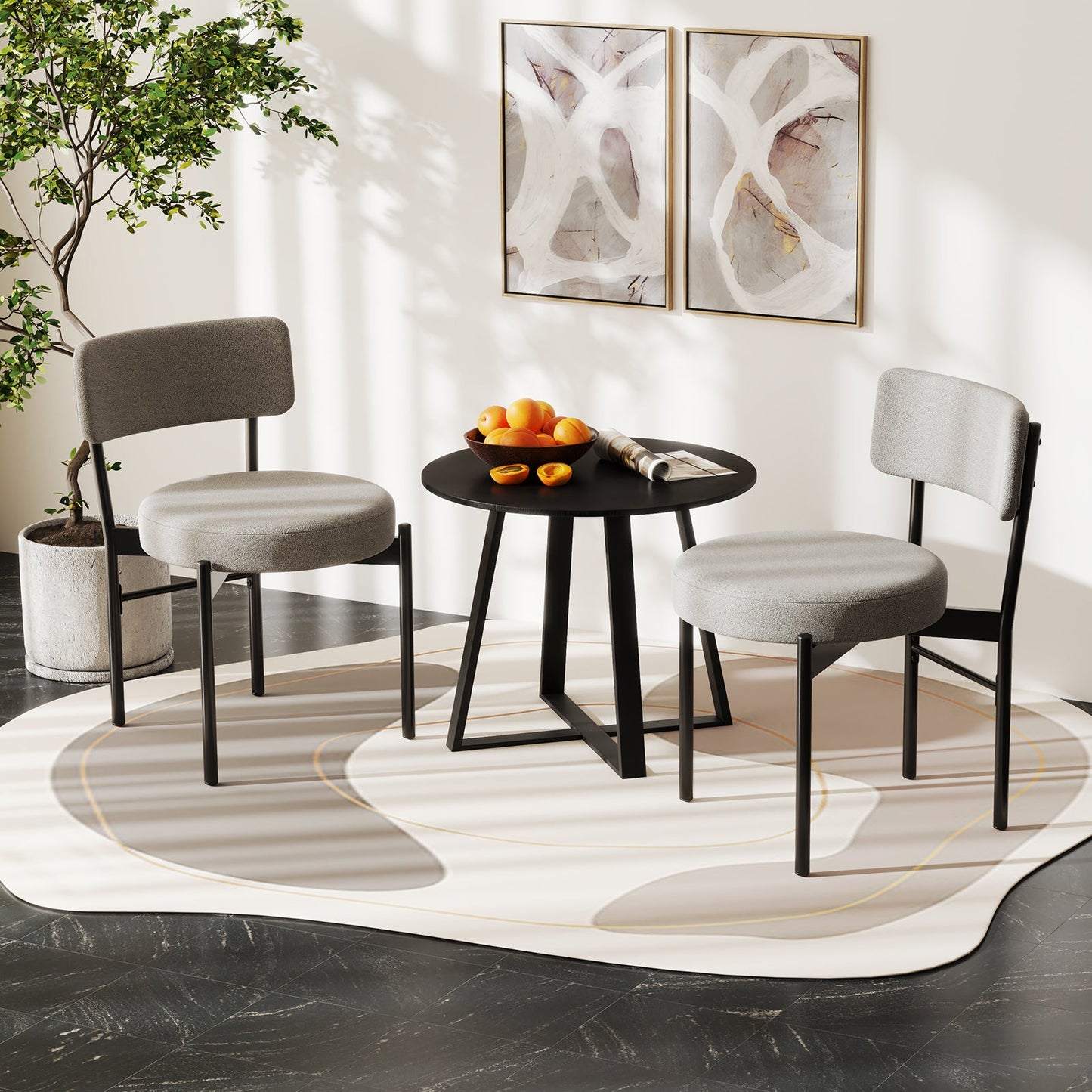Juego de 2 sillas de comedor con respaldo curvo y asiento acolchado - Gris