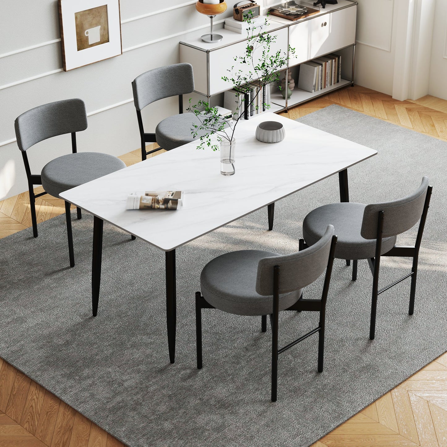 Juego de 2 sillas de comedor con respaldo curvo y asiento acolchado - Gris