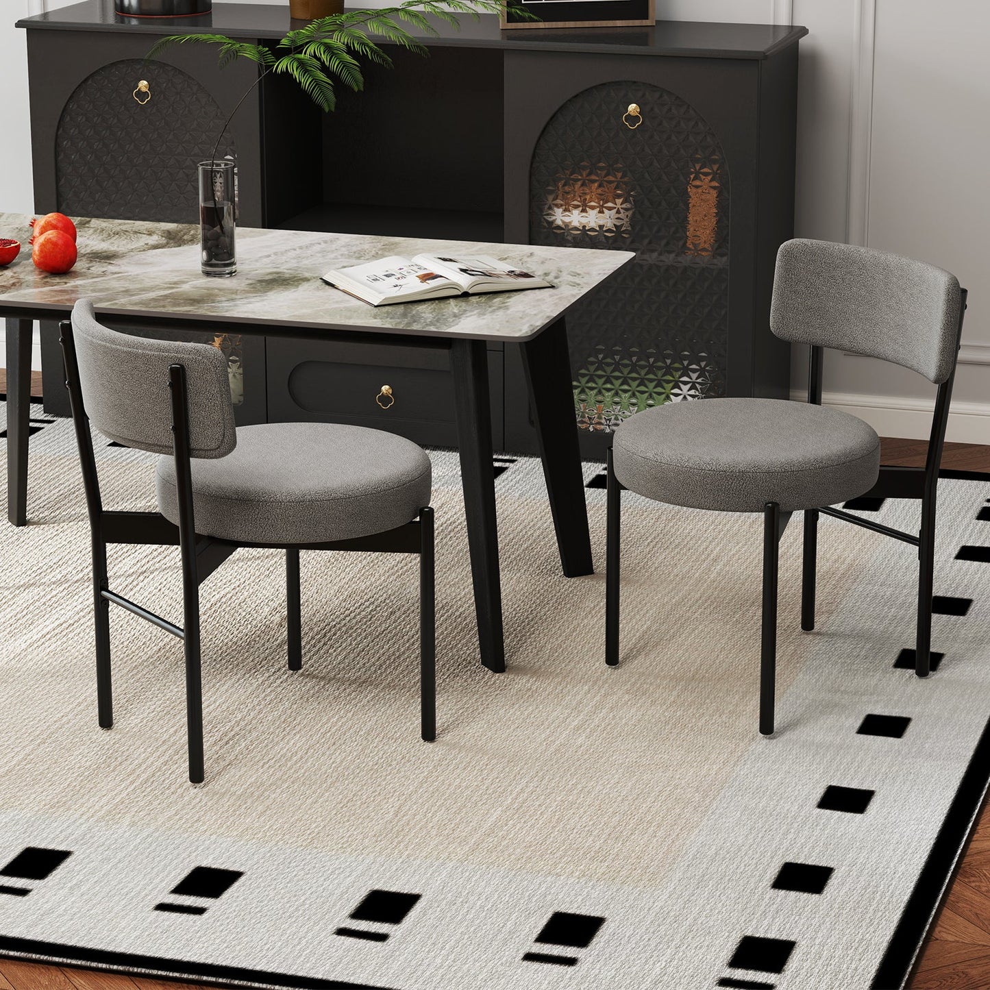 Juego de 2 sillas de comedor con respaldo curvo y asiento acolchado - Gris