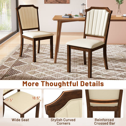 Dining Chair Set of 2 with PU Leather and Rubber Wood Frame-Brown