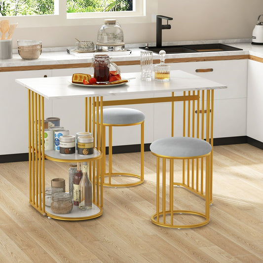 Mesa de comedor rectangular para 2 personas con estante de almacenamiento de 2 niveles para comedor de espacios pequeños - Blanco