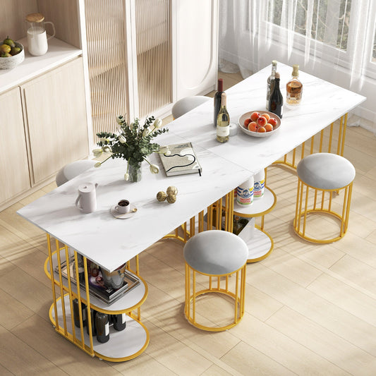 Mesa de comedor rectangular para 2 personas con estante de almacenamiento de 2 niveles para comedor de espacios pequeños - Blanco