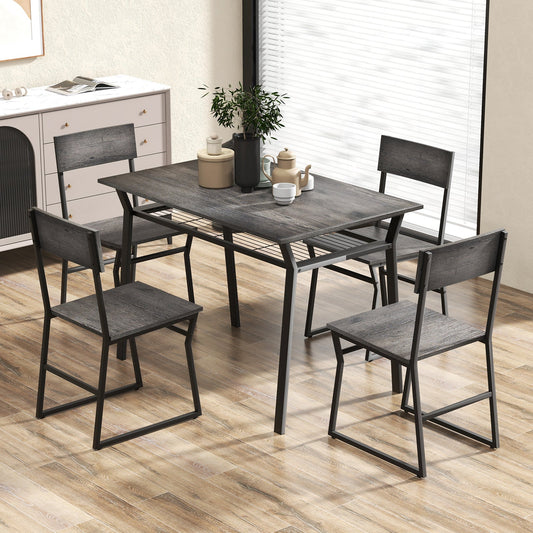 Juego de comedor de 5 piezas con estante de almacenamiento y estructura de metal-Gris