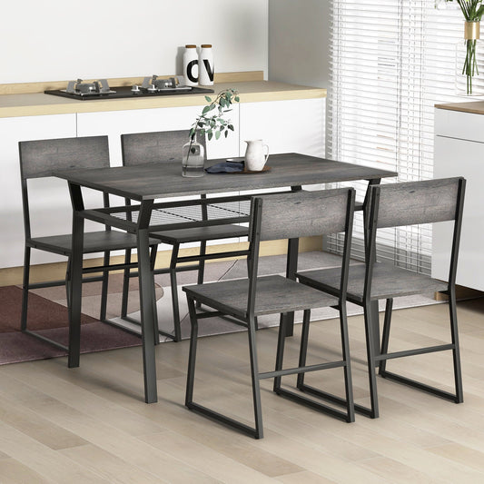 Juego de comedor de 5 piezas con estante de almacenamiento y estructura de metal-Gris