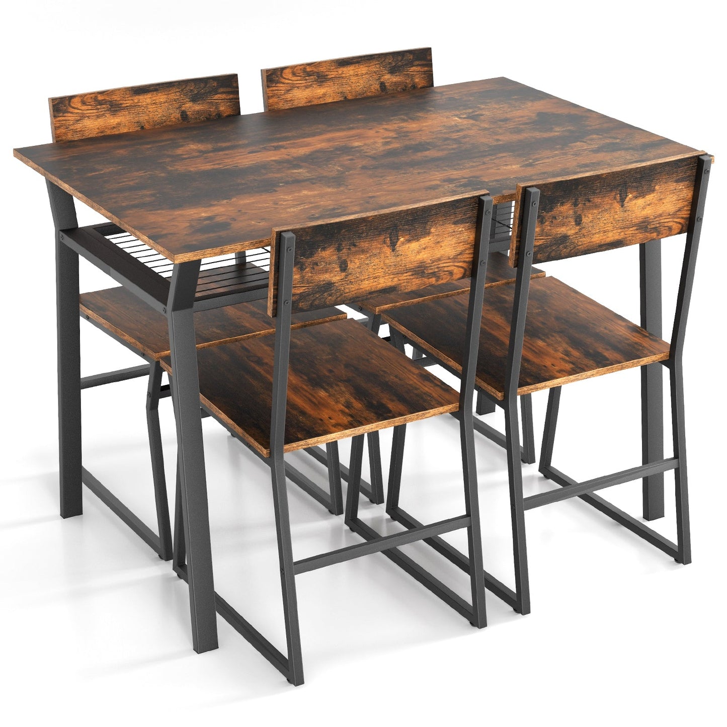 5 Piece Dining Table Set with Storage Rack and Metal Frame-Gray