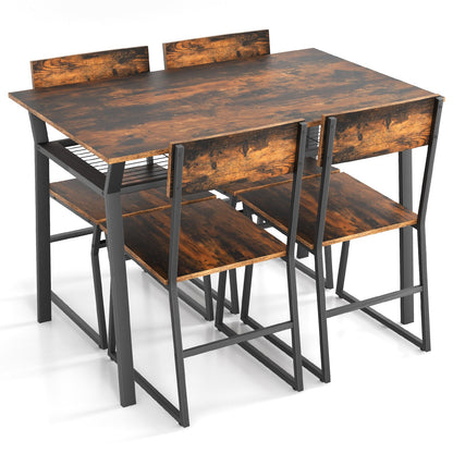 5 Piece Dining Table Set with Storage Rack and Metal Frame-Gray