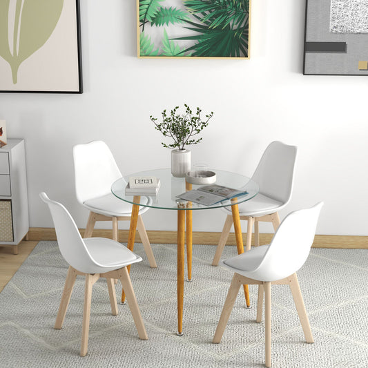 Round Glass Dining Table Leisure Coffee Table with Metal Legs-Natural - Tampa Home & Garden Store