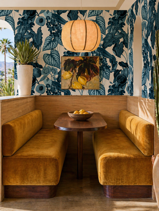 Cali Tropicale Wallpaper, off-white and blue - Tampa Home & Garden Store