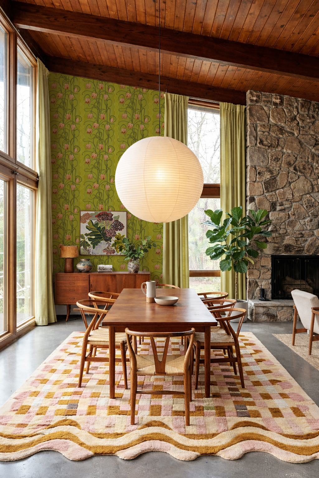 Papier peint Campanas, chartreuse et orange