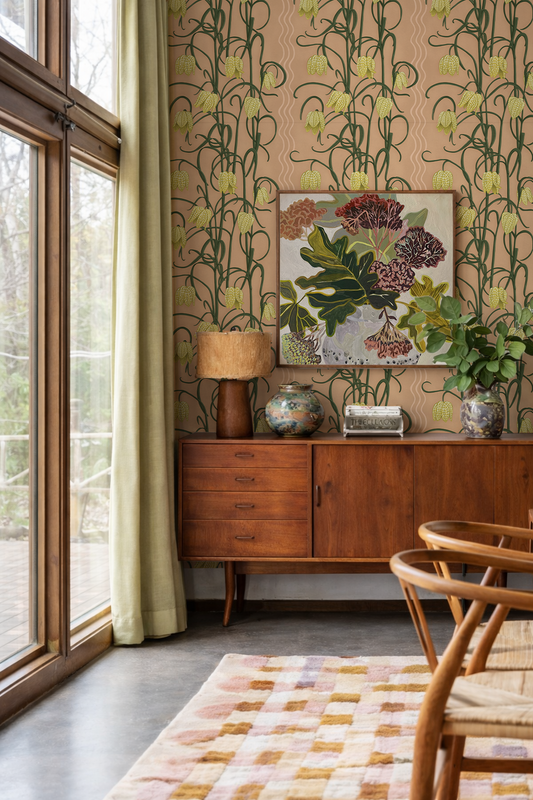 Campanas Wallpaper, clay and yellow - Tampa Home & Garden Store