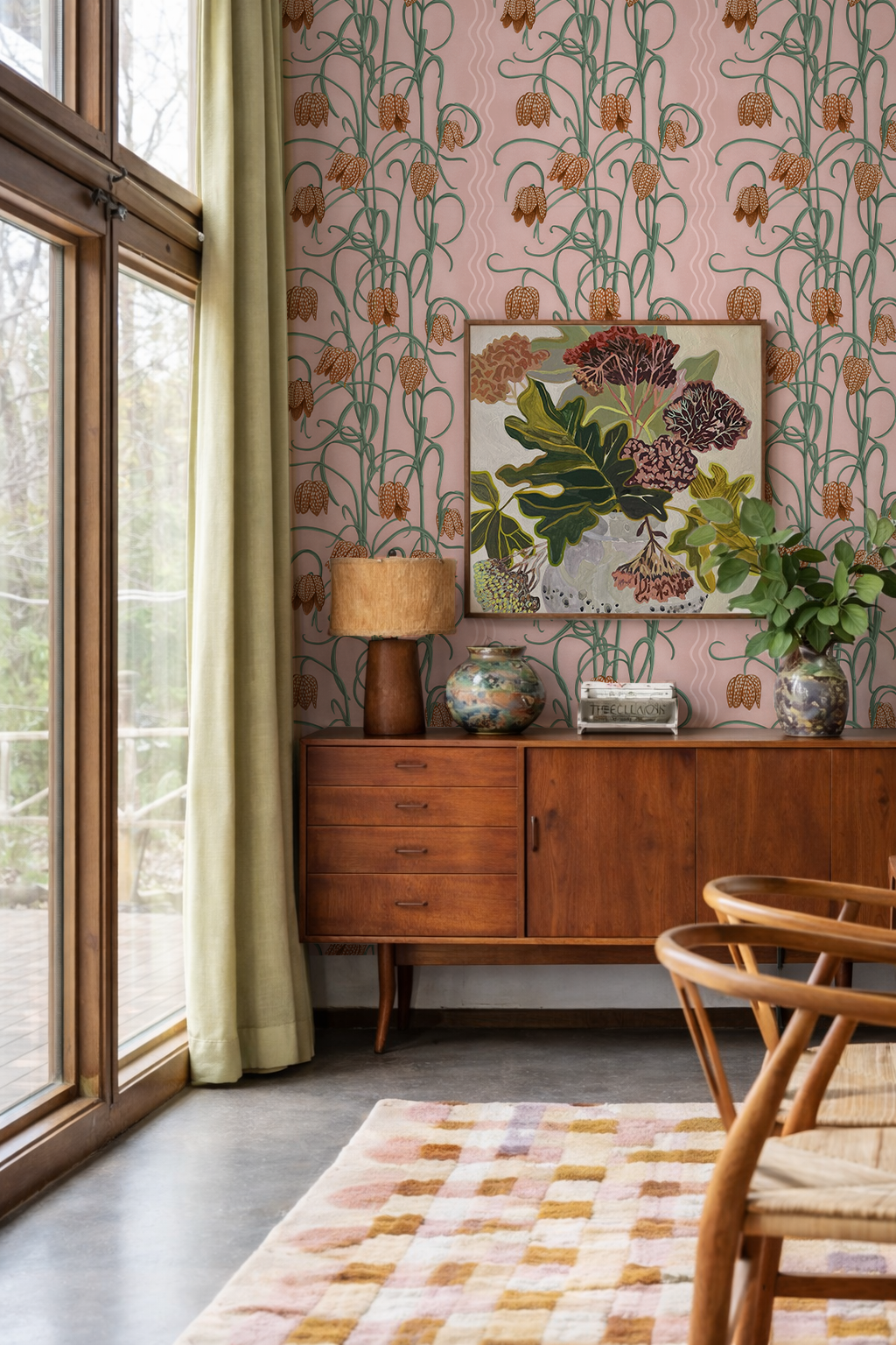 Campanas Wallpaper, dusty pink &  orange