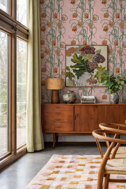 Campanas Wallpaper, dusty pink &  orange